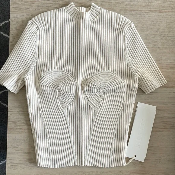 Dion Lee Beige Spiral Rib T-Shirt / New with Tags / Size: XS